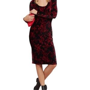 HD in Paris Anthropologie Velour Floral‎ Print Long Sleeve Midi Dress (S)